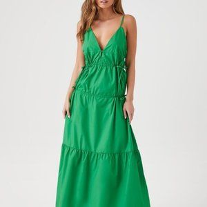 NWT Forever 21 Black Plunging Poplin Maxi Dress